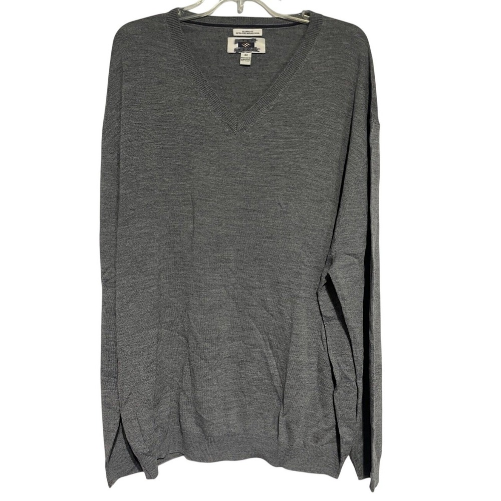 Joseph Abboud Mens 3X Gray Extra Fine Merino Wool V-Neck Sweater Classic Fit